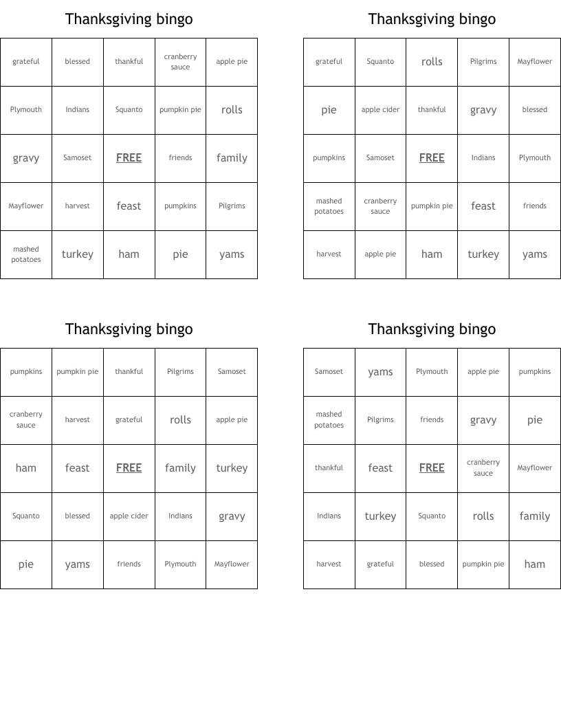 Thanksgiving bingo