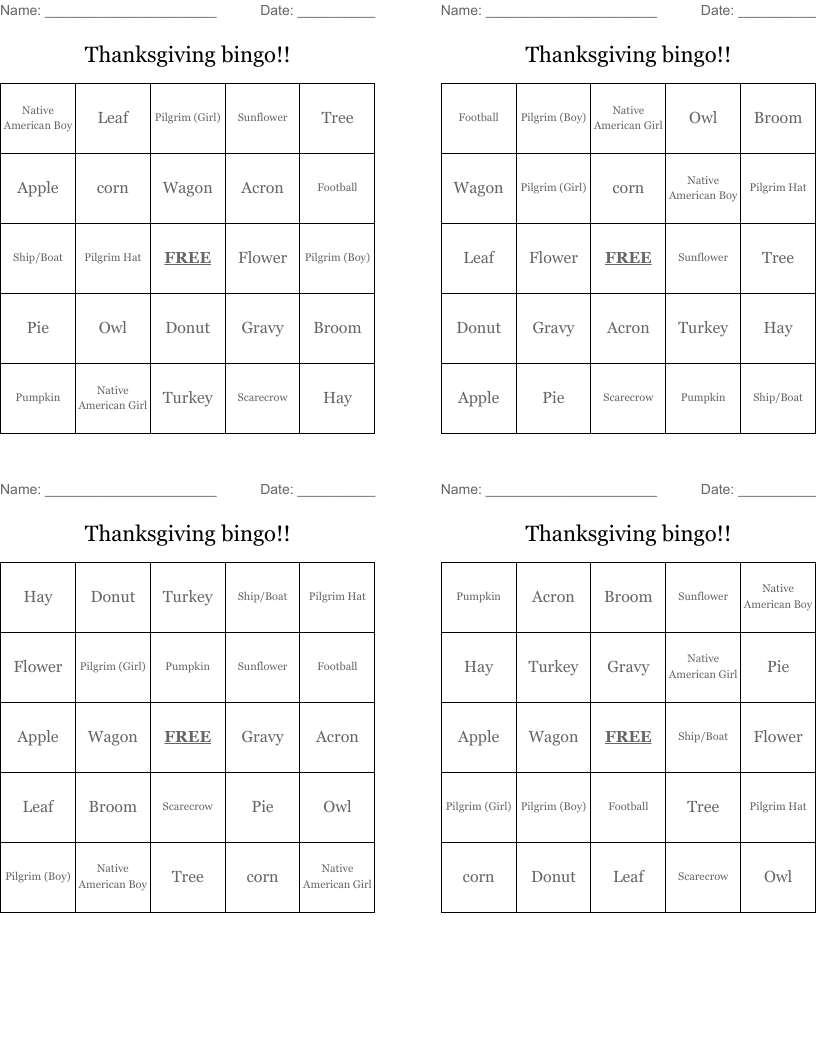 Thanksgiving bingo!!