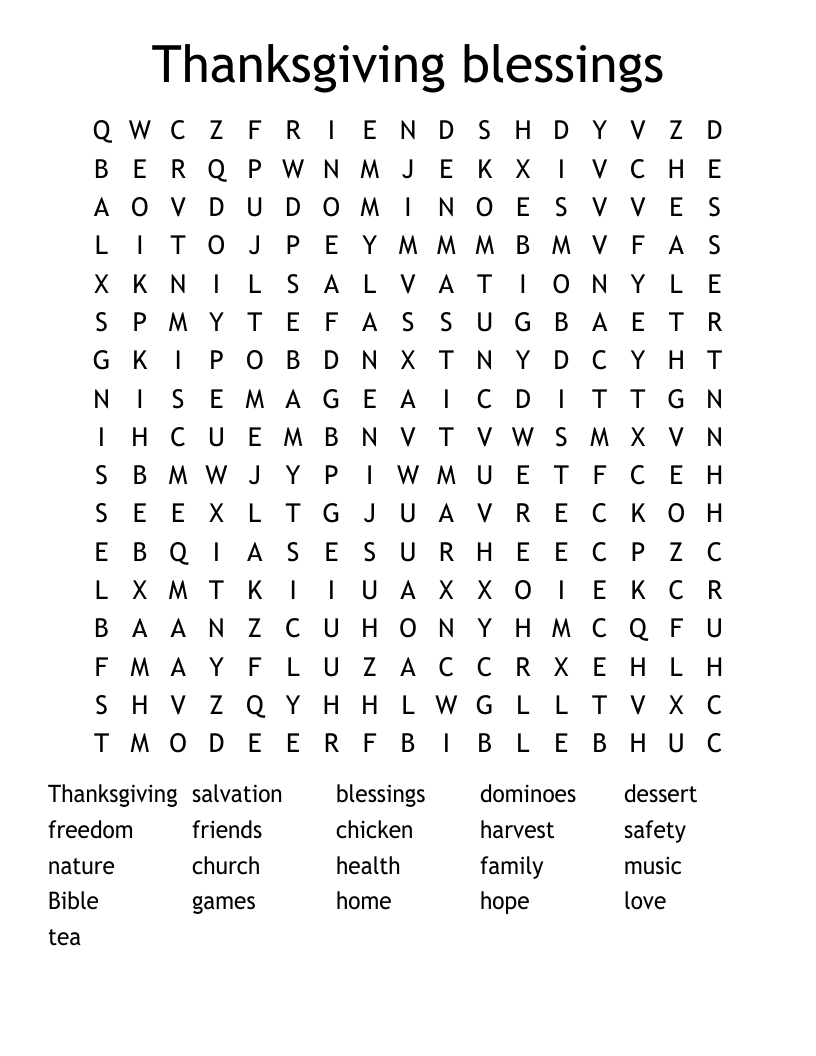 Thanksgiving blessings Word Search