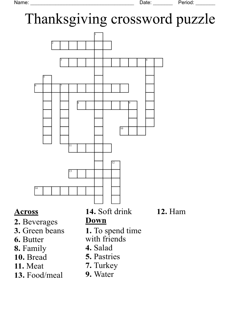 Thanksgiving crossword puzzle