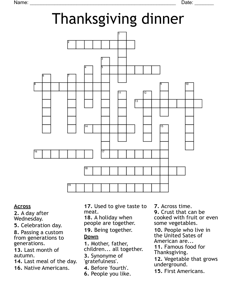 Thanksgiving dinner Crossword