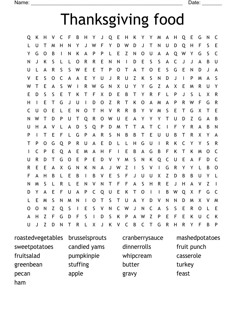 Thanksgiving food Word Search