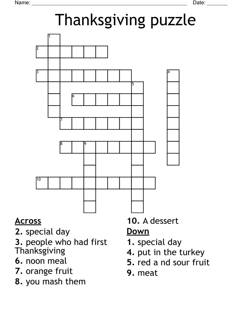 Thanksgiving puzzle Crossword