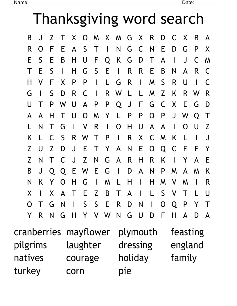 Thanksgiving word search