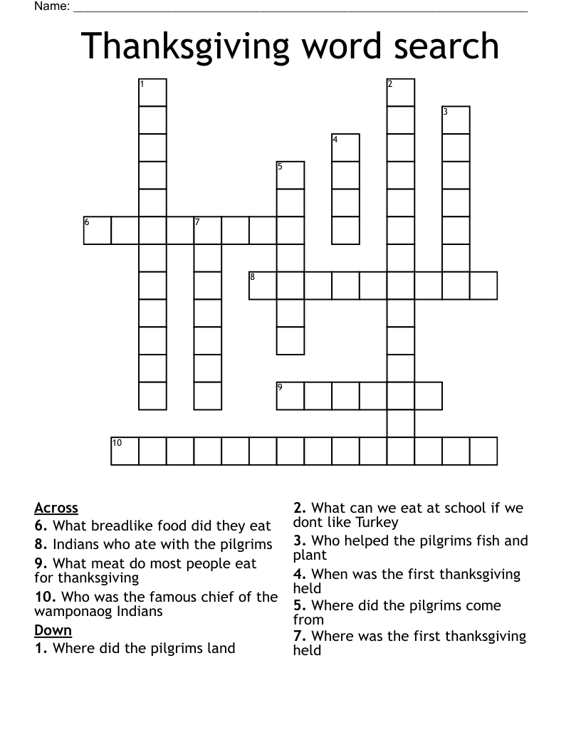 Thanksgiving word search Crossword