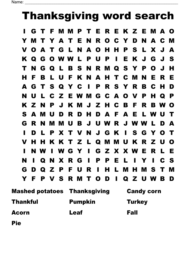 Thanksgiving word search 