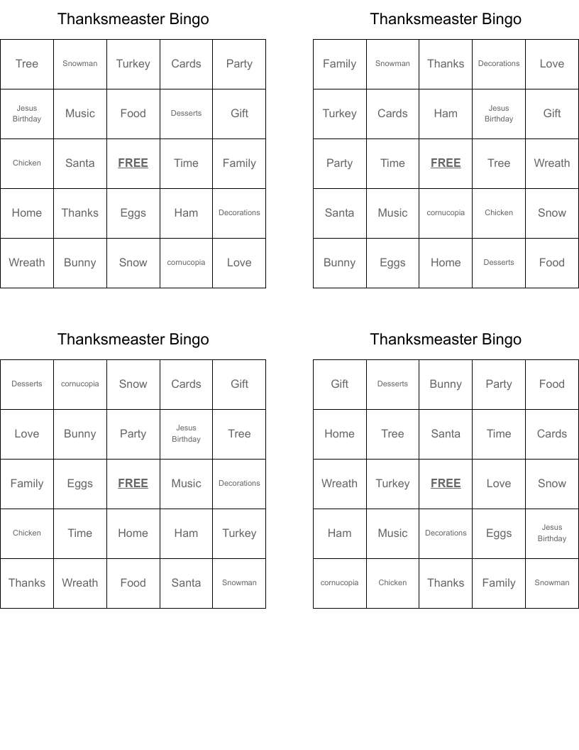 Thanksmeaster Bingo