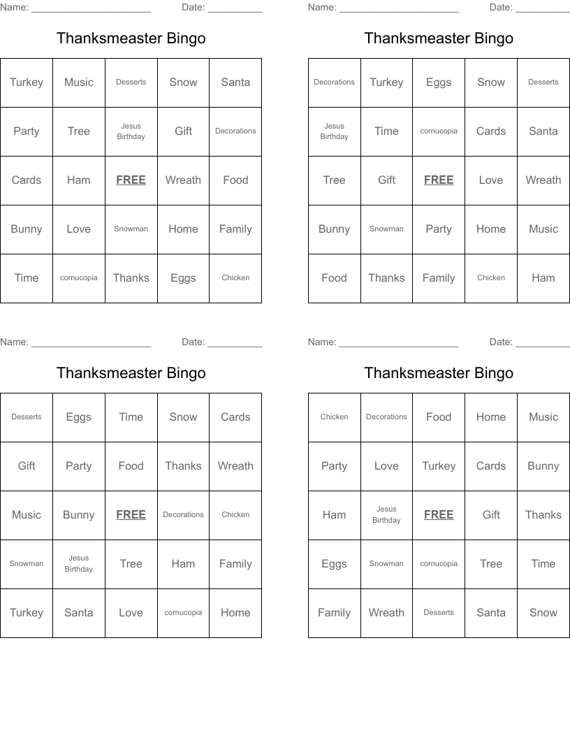 Thanksmeaster Bingo