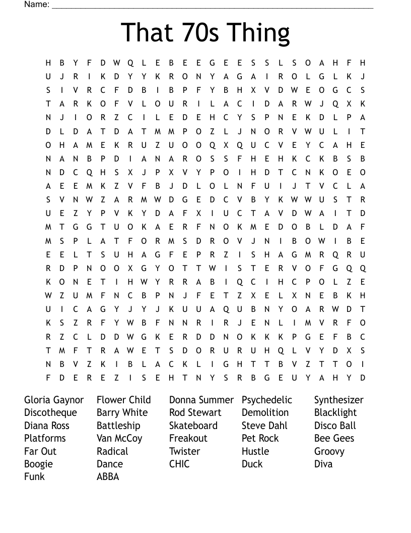 That 70s Thing Word Search
