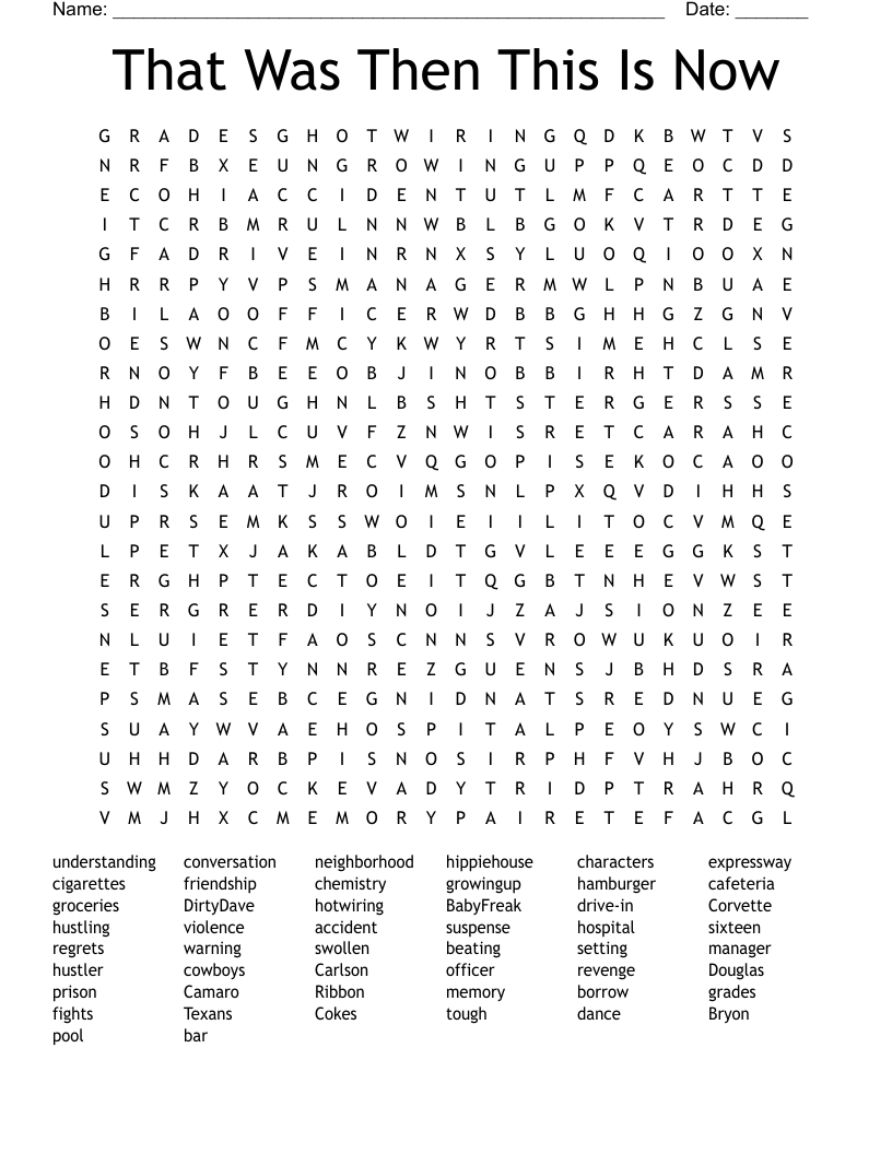 That Was Then This Is Now Word Search