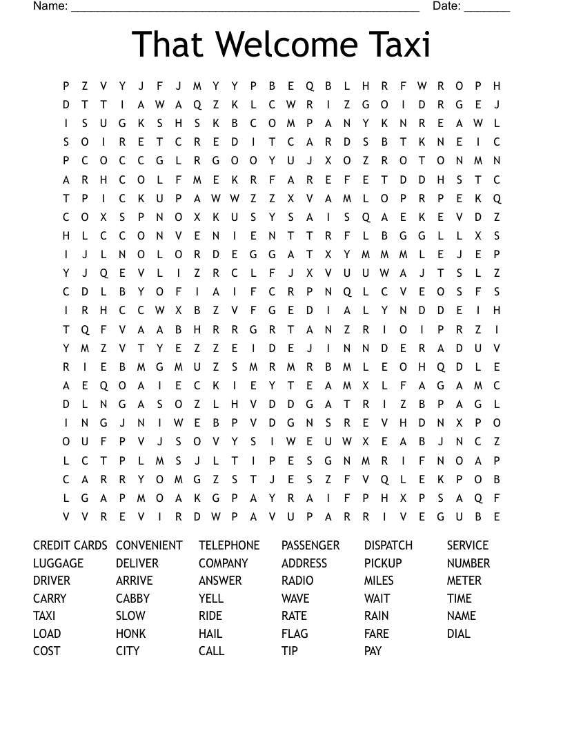 That Welcome Taxi Word Search