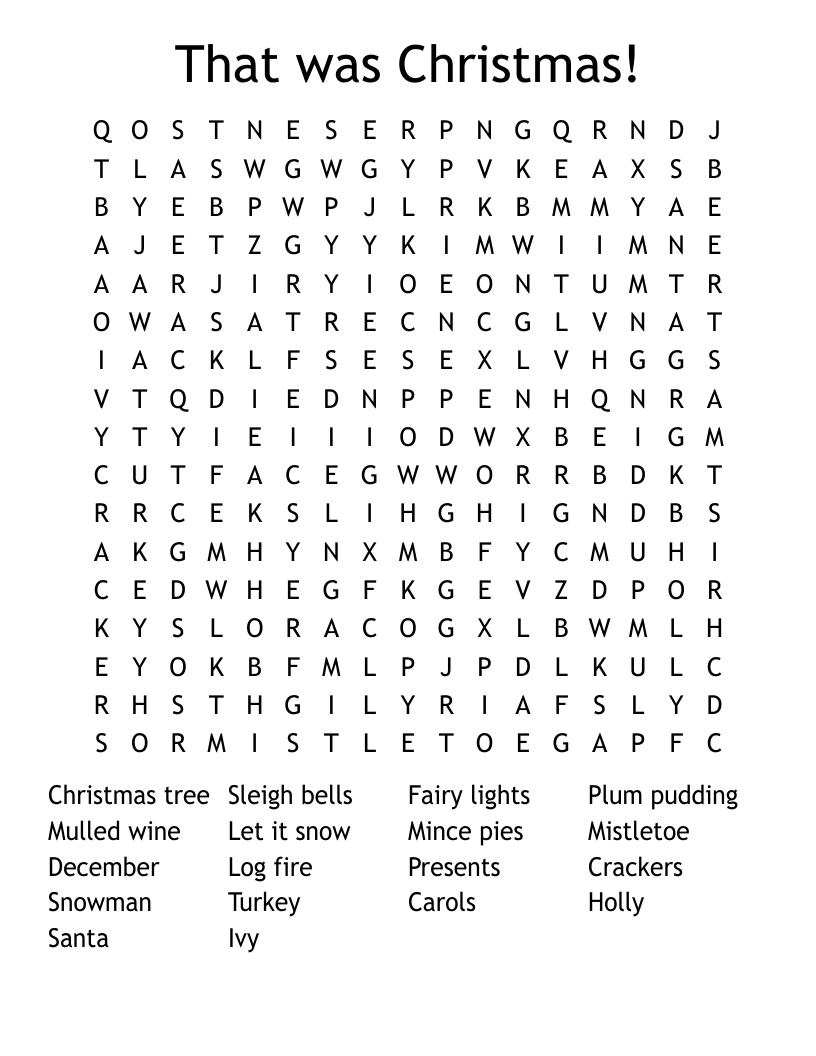 That was Christmas! Word Search