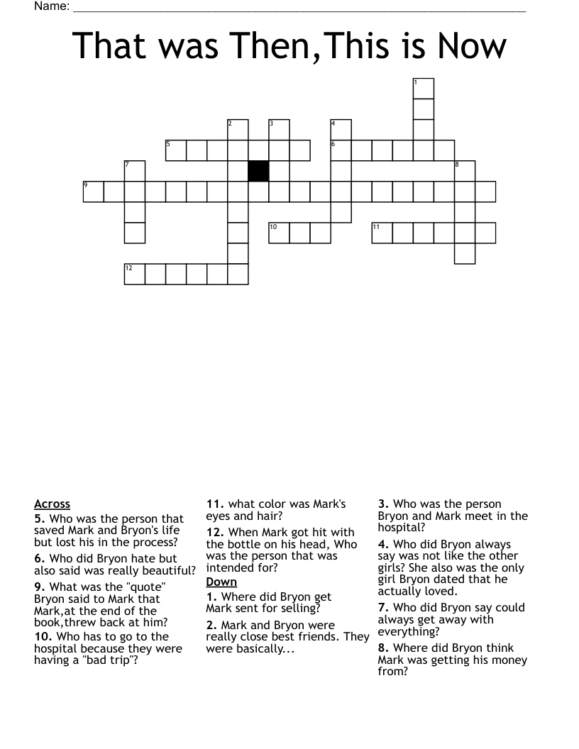 That was Then,This is Now  Crossword
