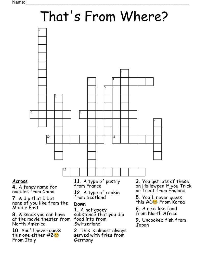 That's From Where? Crossword