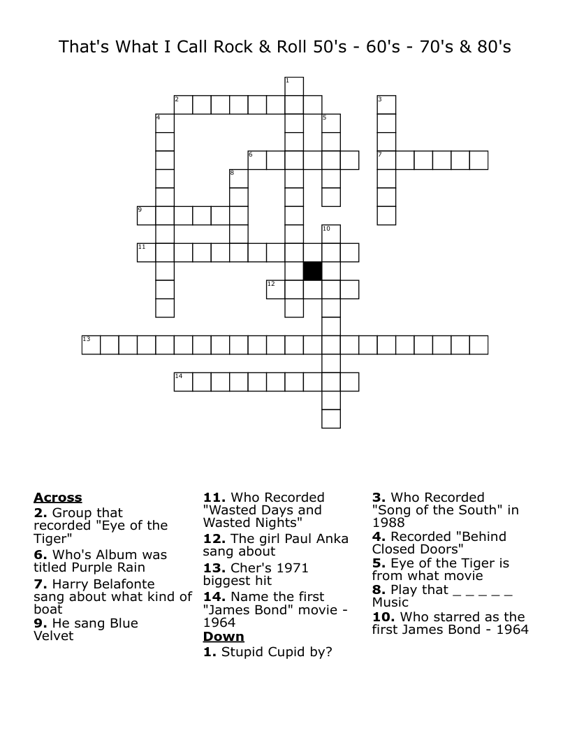 That's What I Call Rock & Roll 50's - 60's - 70's & 80's Crossword