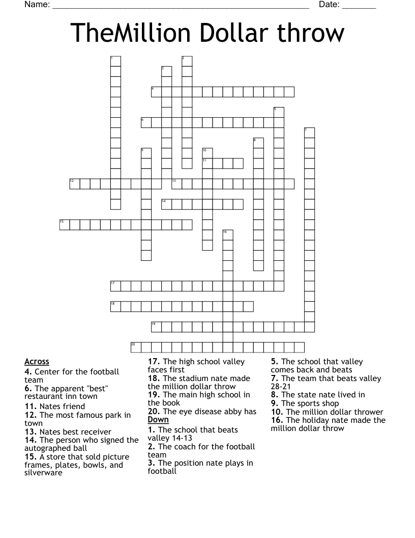 TheMillion Dollar throw Crossword