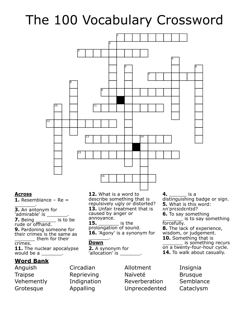The 100 Vocabulary Crossword