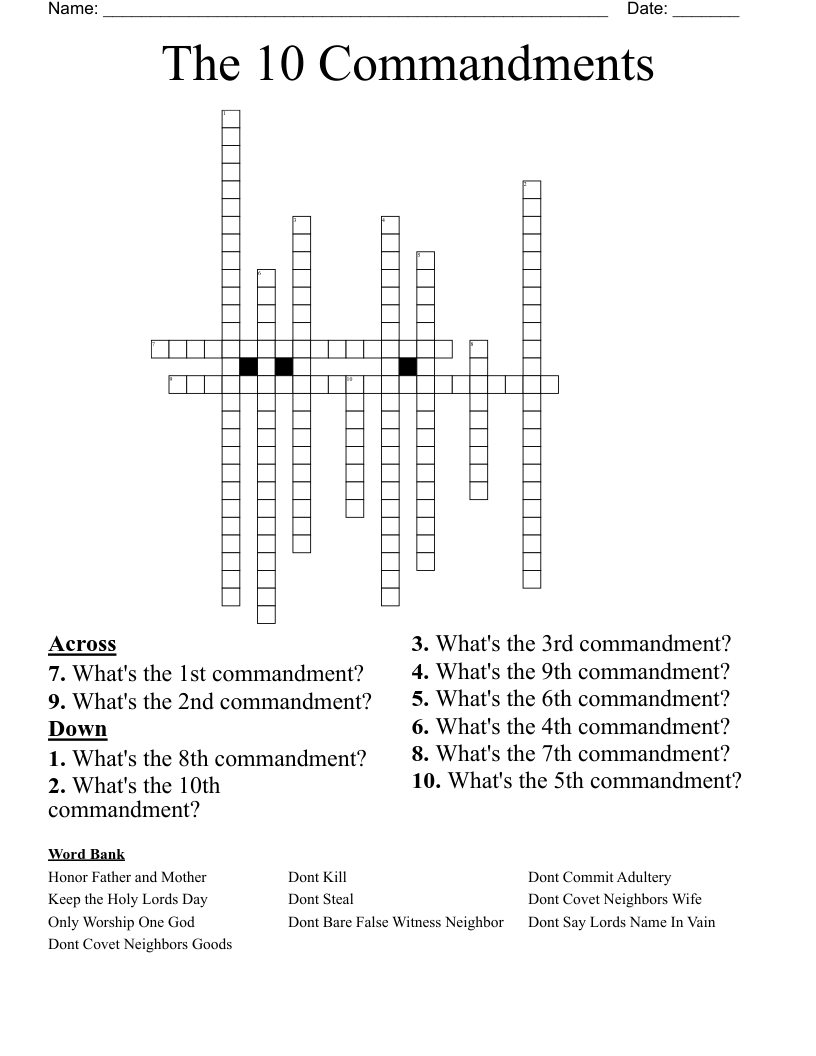 The 10 Commandments Crossword