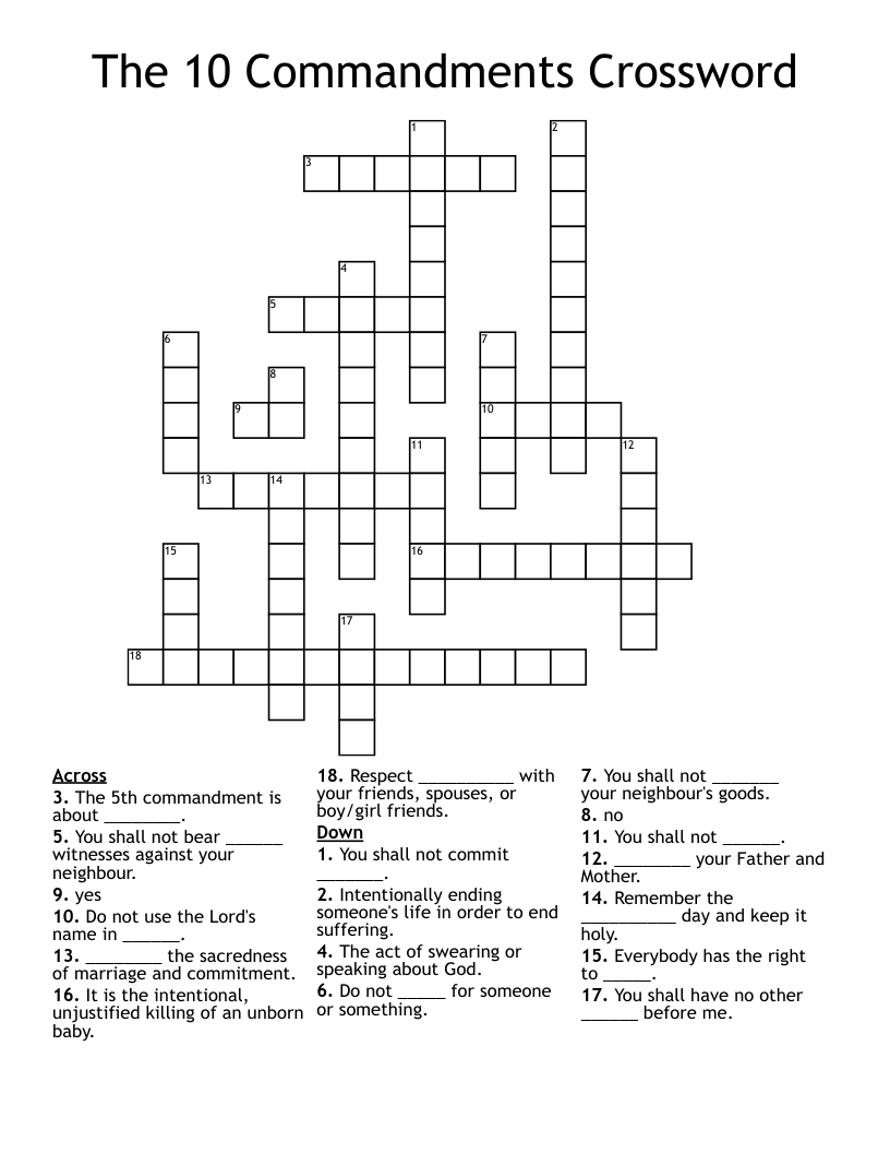 The 10 Commandments Crossword