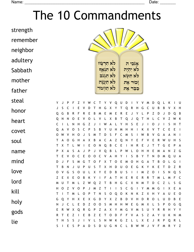 The 10 Commandments  Word Search