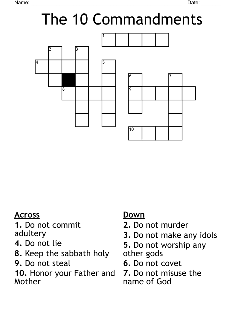 The 10 Commandments  Crossword