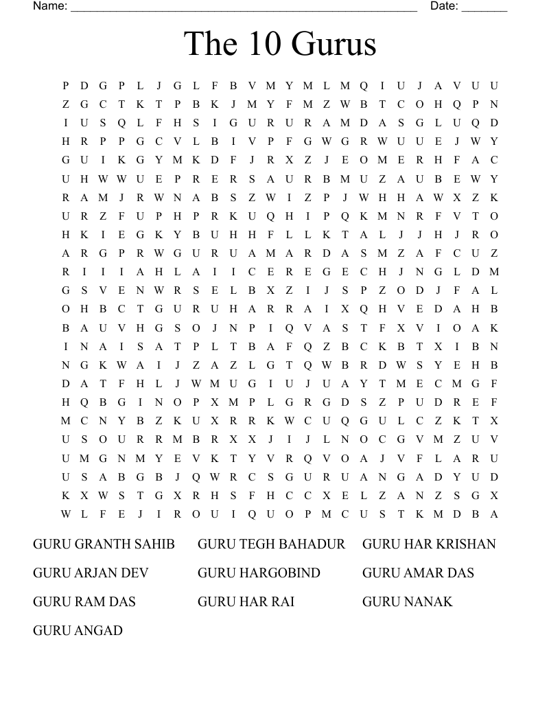 The 10 Gurus Word Search