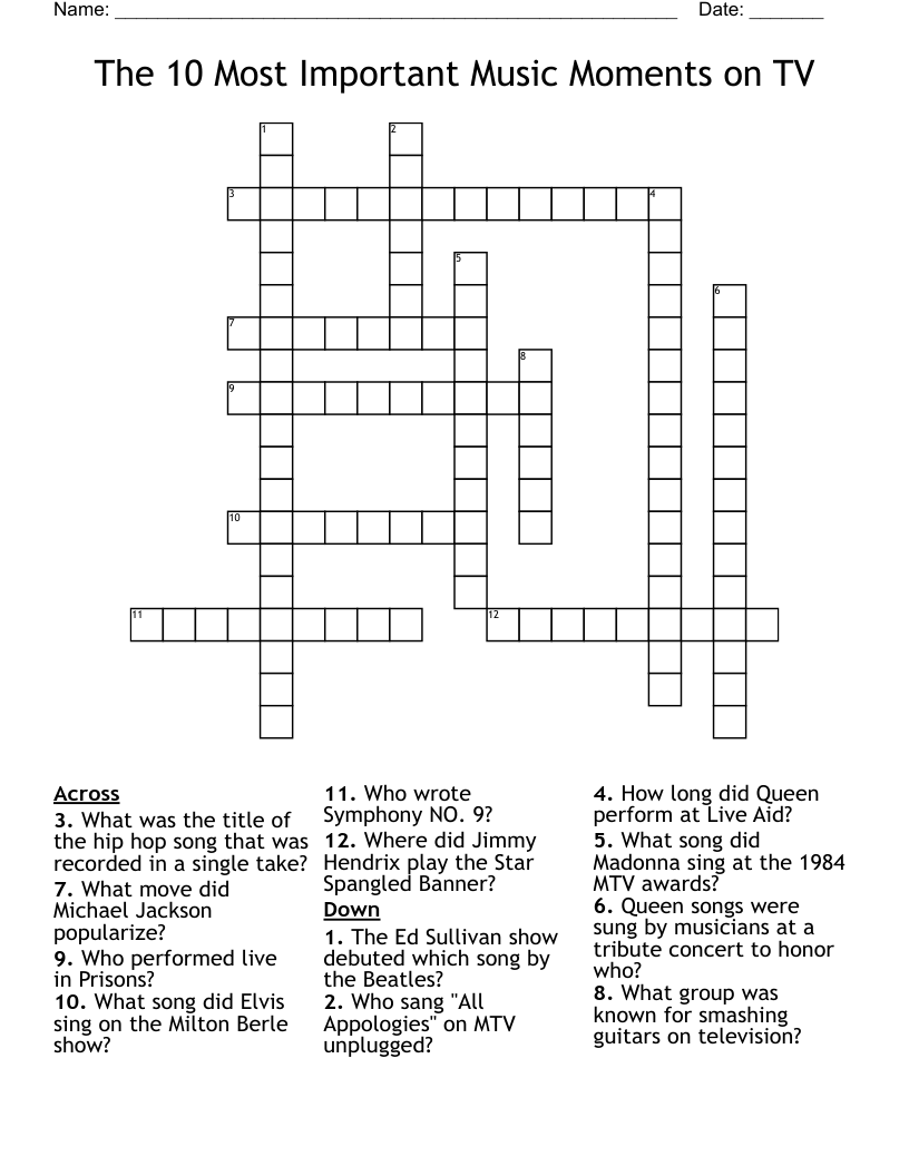 The 10 Most Important Music Moments on TV Crossword