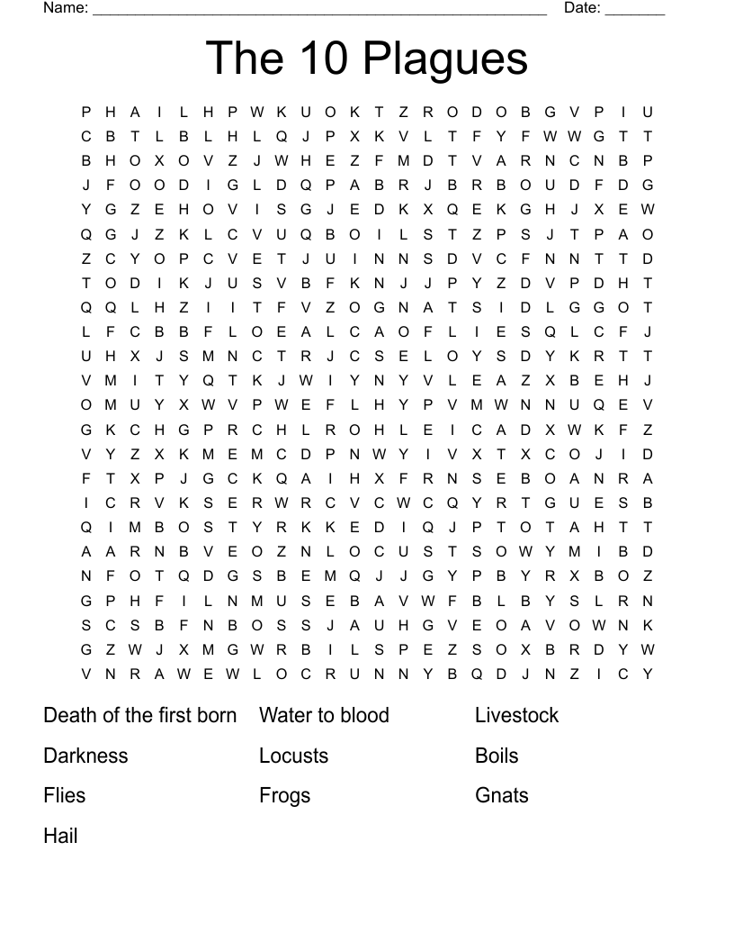 The 10 Plagues Word Search