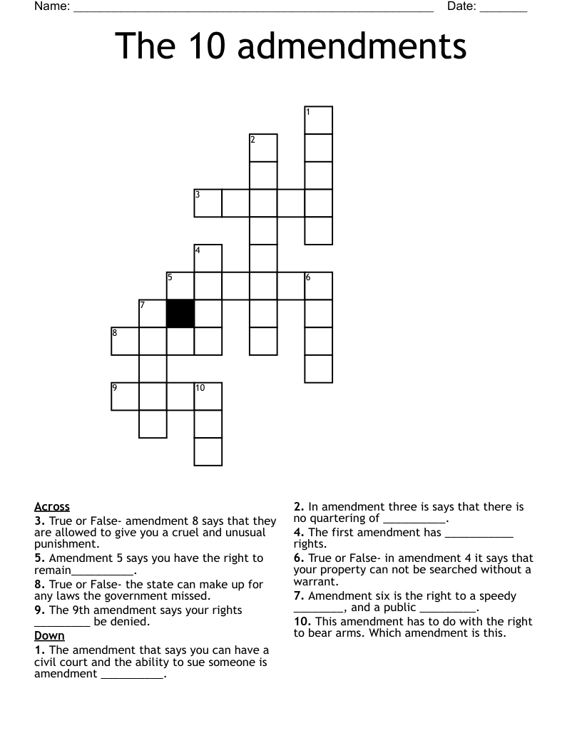 The 10 admendments Crossword