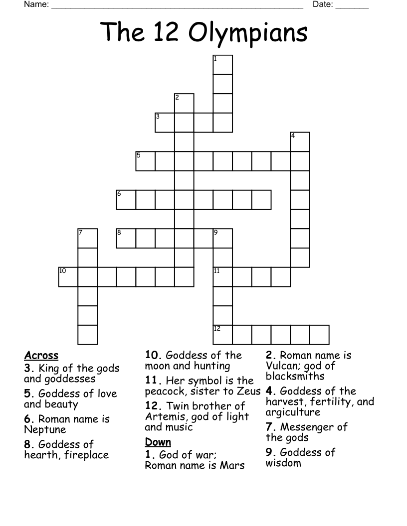 The 12 Olympians Crossword