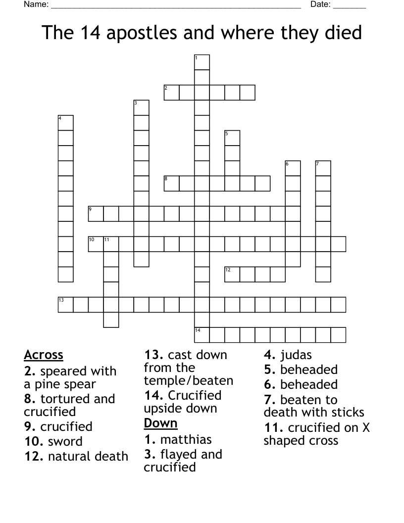 The 14 apostles and where they died Crossword