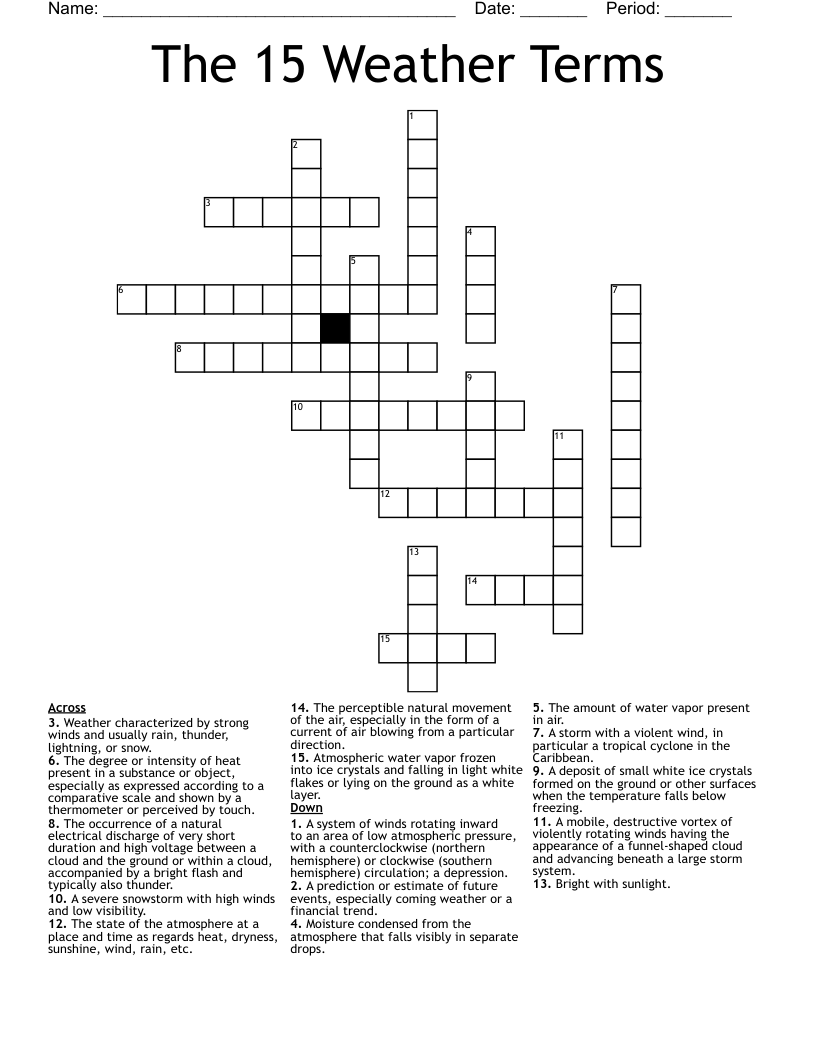 The 15 Weather Terms  Crossword