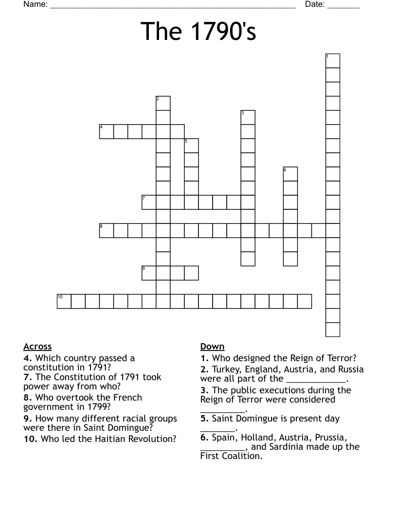 The 1790's Crossword