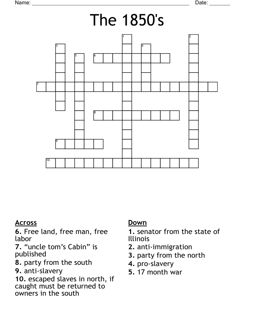 The 1850's Crossword