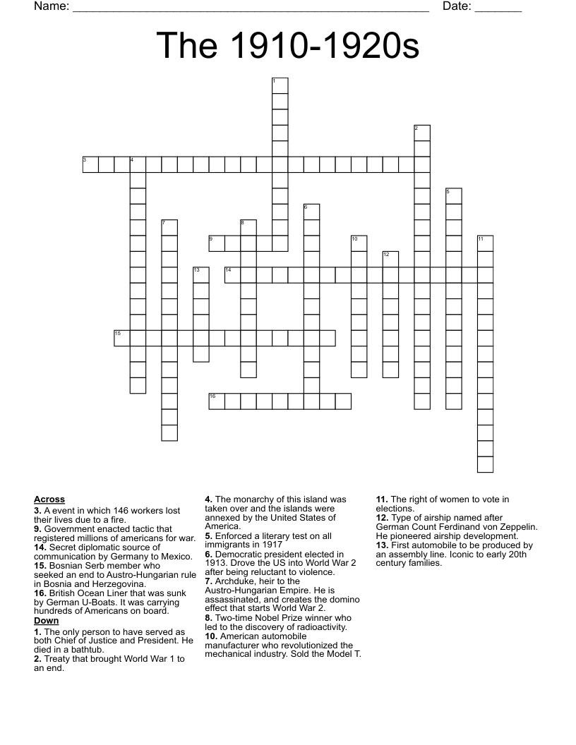 The 1910-1920s Crossword