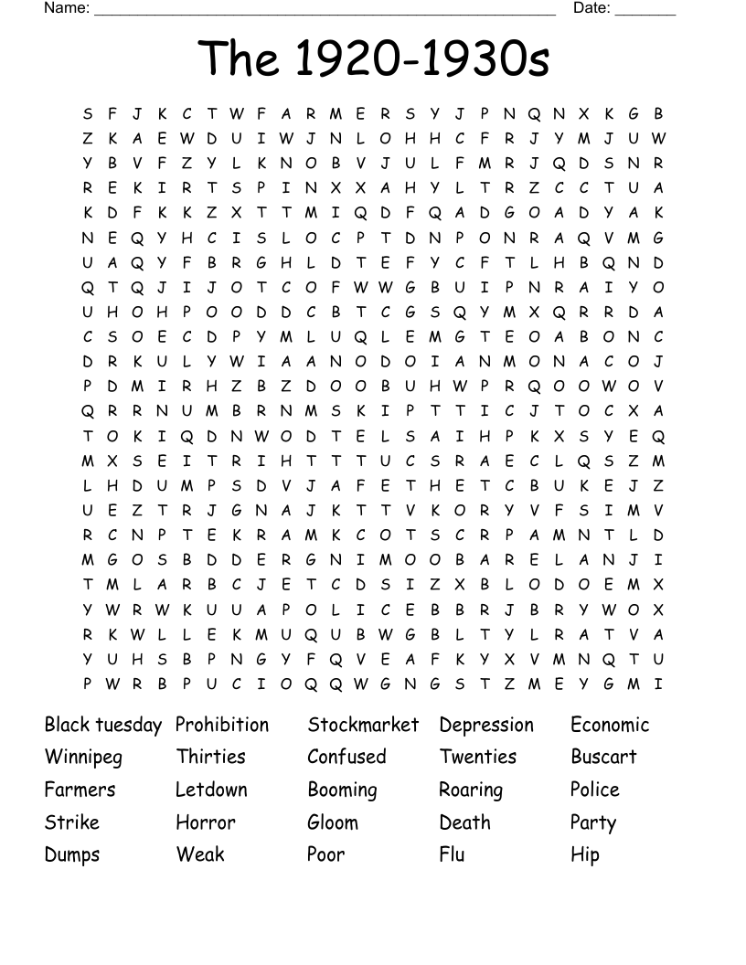 The 1920-1930s  Word Search