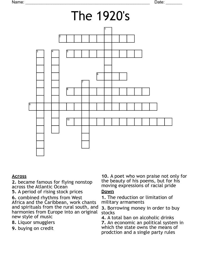 The 1920's Crossword