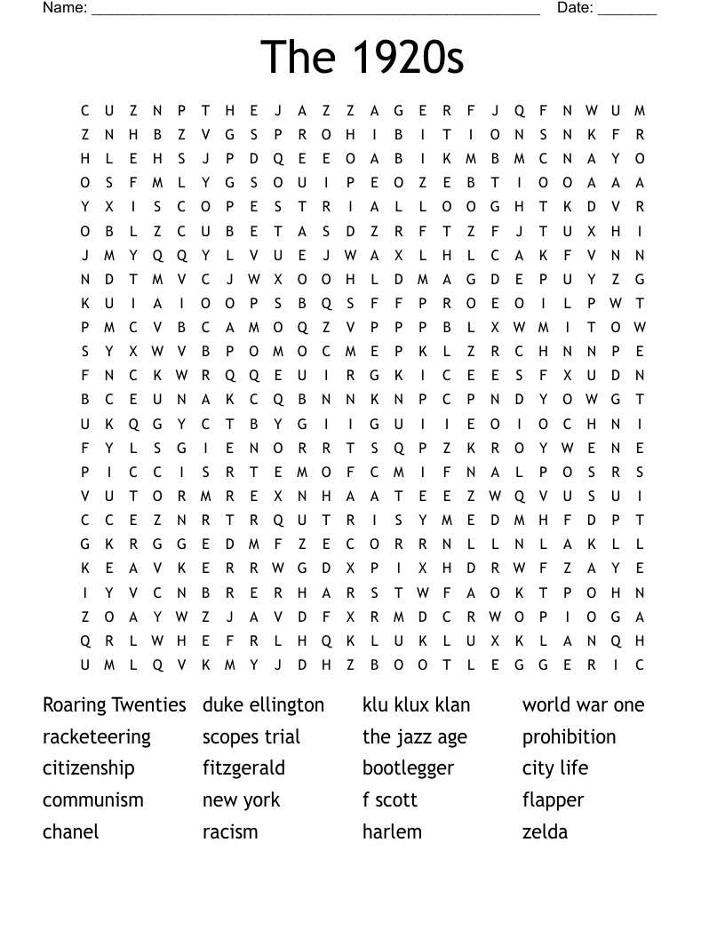 The 1920s Word Search
