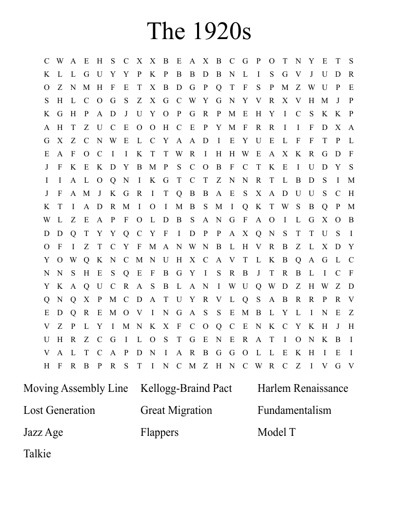 The 1920s Word Search