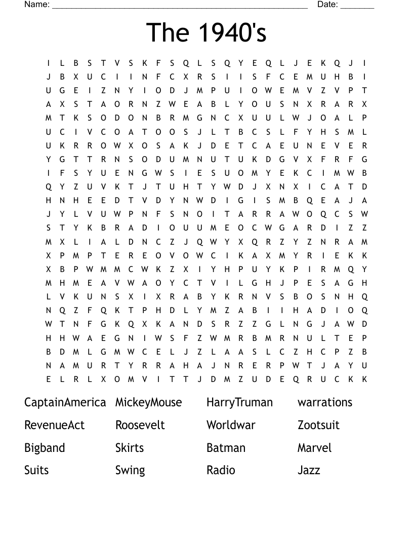 The 1940's Word Search