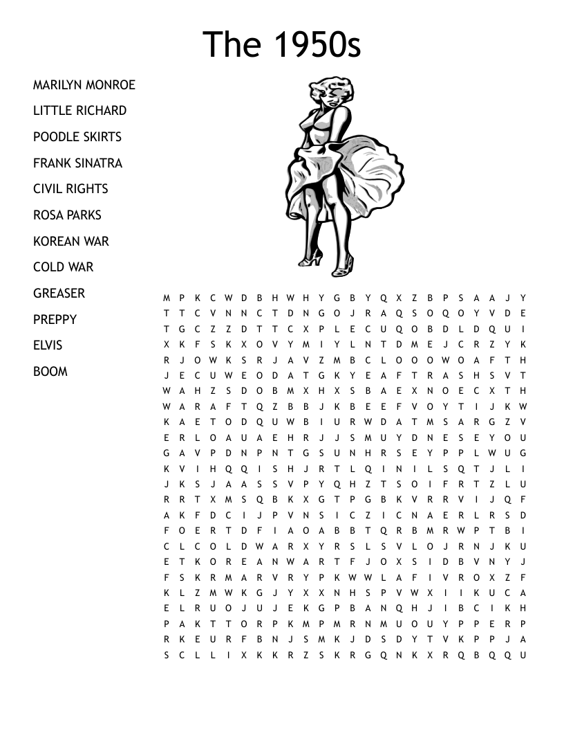 The 1950s Word Search
