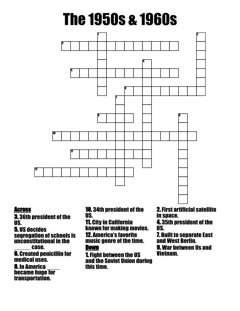 The 1950s & 1960s Crossword
