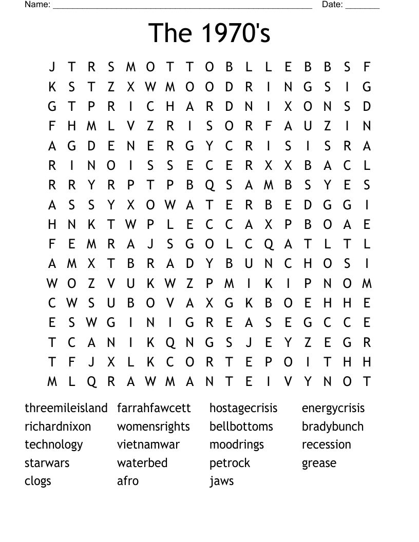The 1970's Word Search