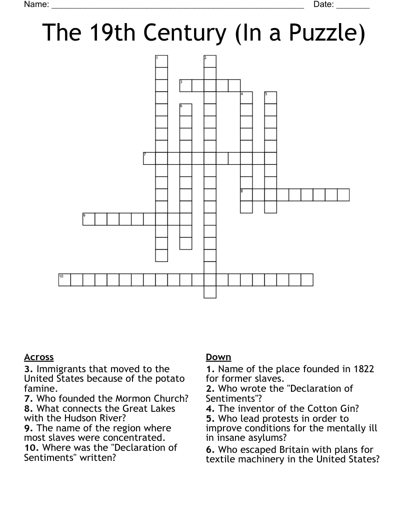 The 19th Century (In a Puzzle) Crossword