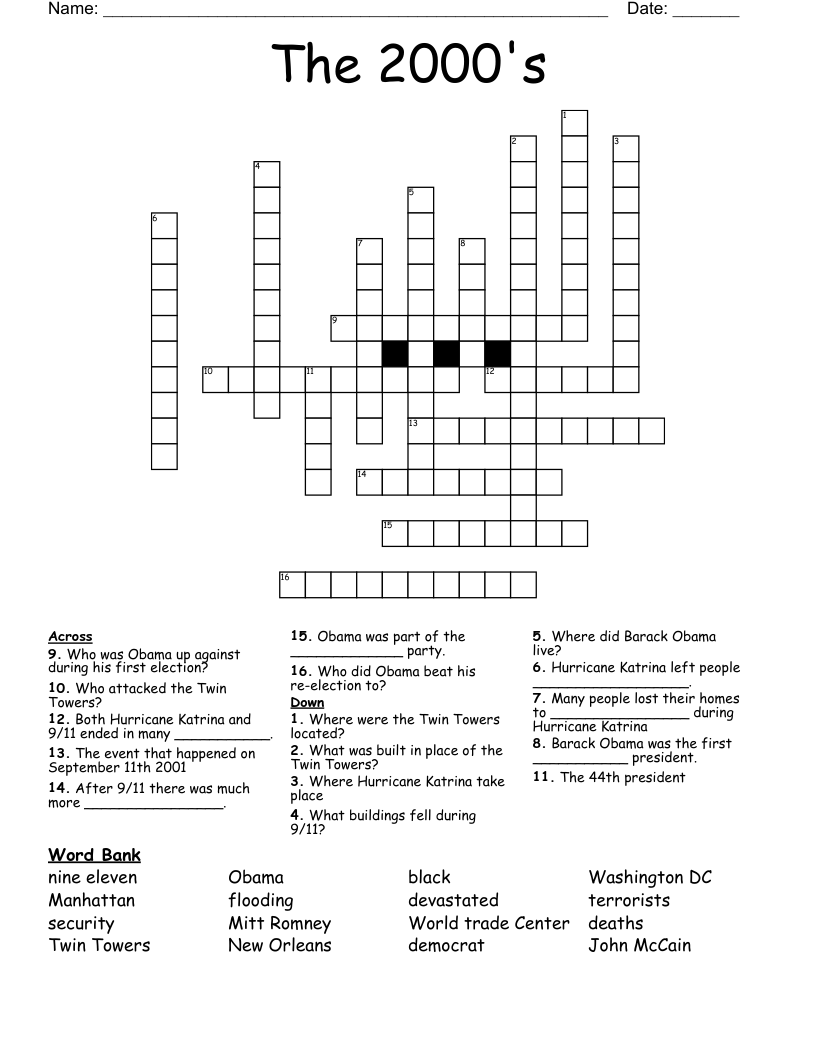 The 2000's Crossword