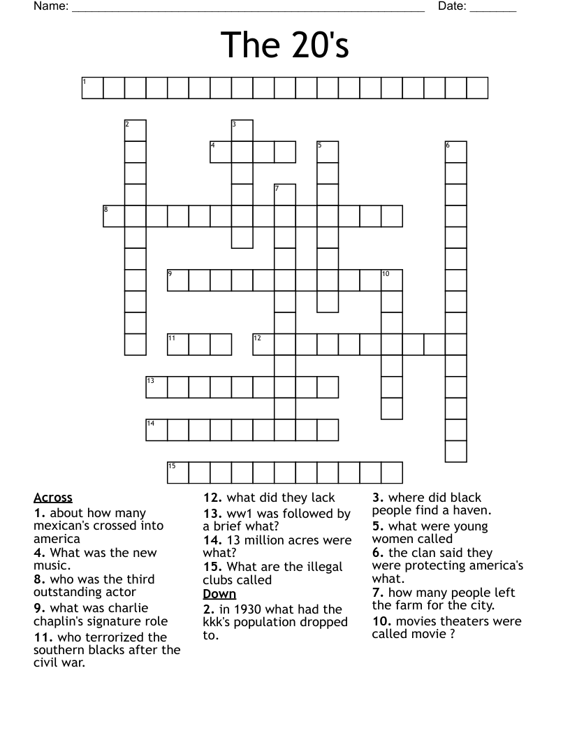 The 20's Crossword