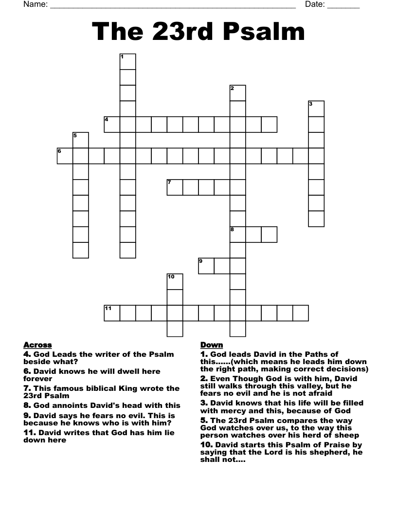 The 23rd Psalm Crossword