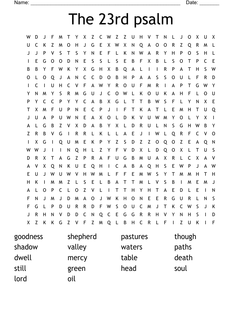 The 23rd psalm Word Search