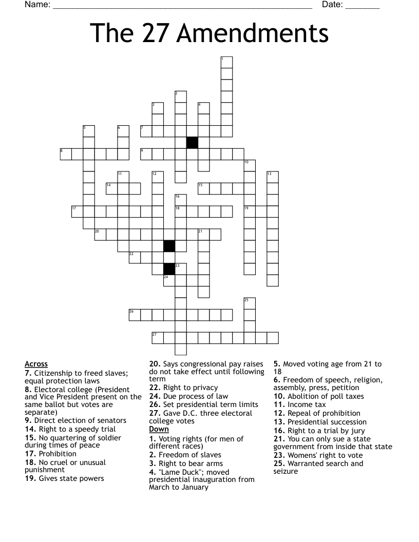 The 27 Amendments  Crossword