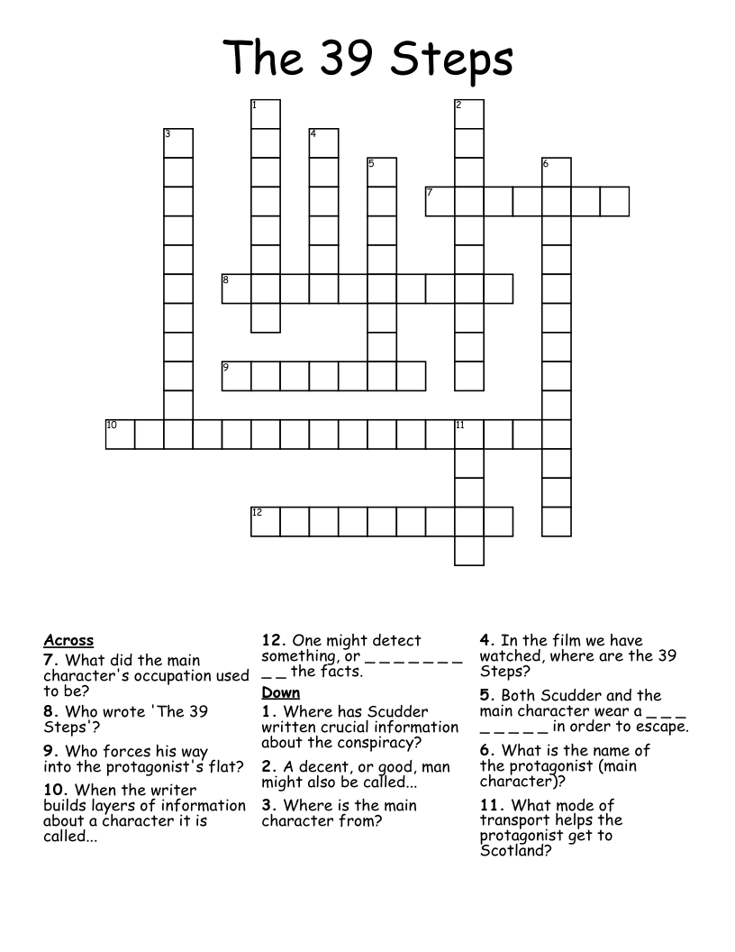 The 39 Steps Crossword